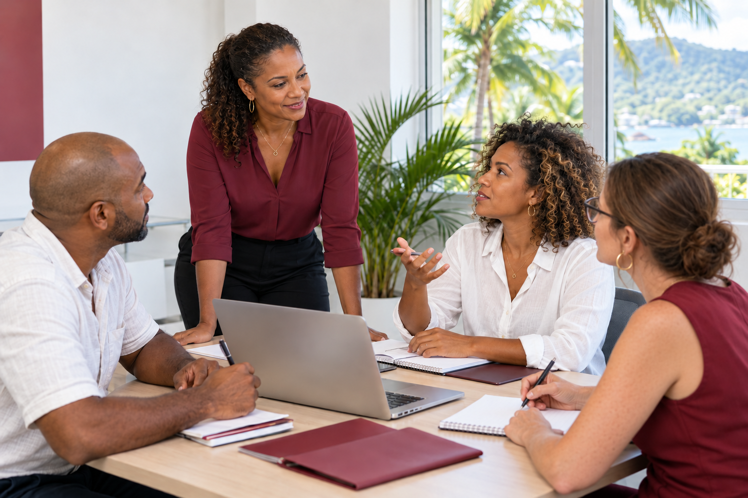 Une formatrice accompagne un groupe d’adultes en formation